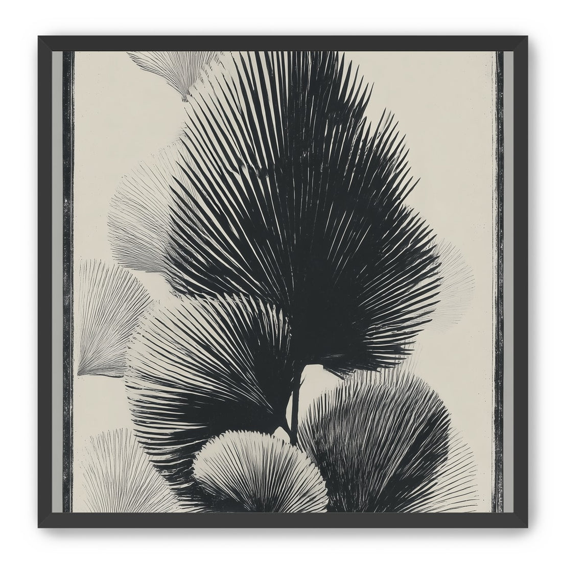 Fan fronds in ink shadow