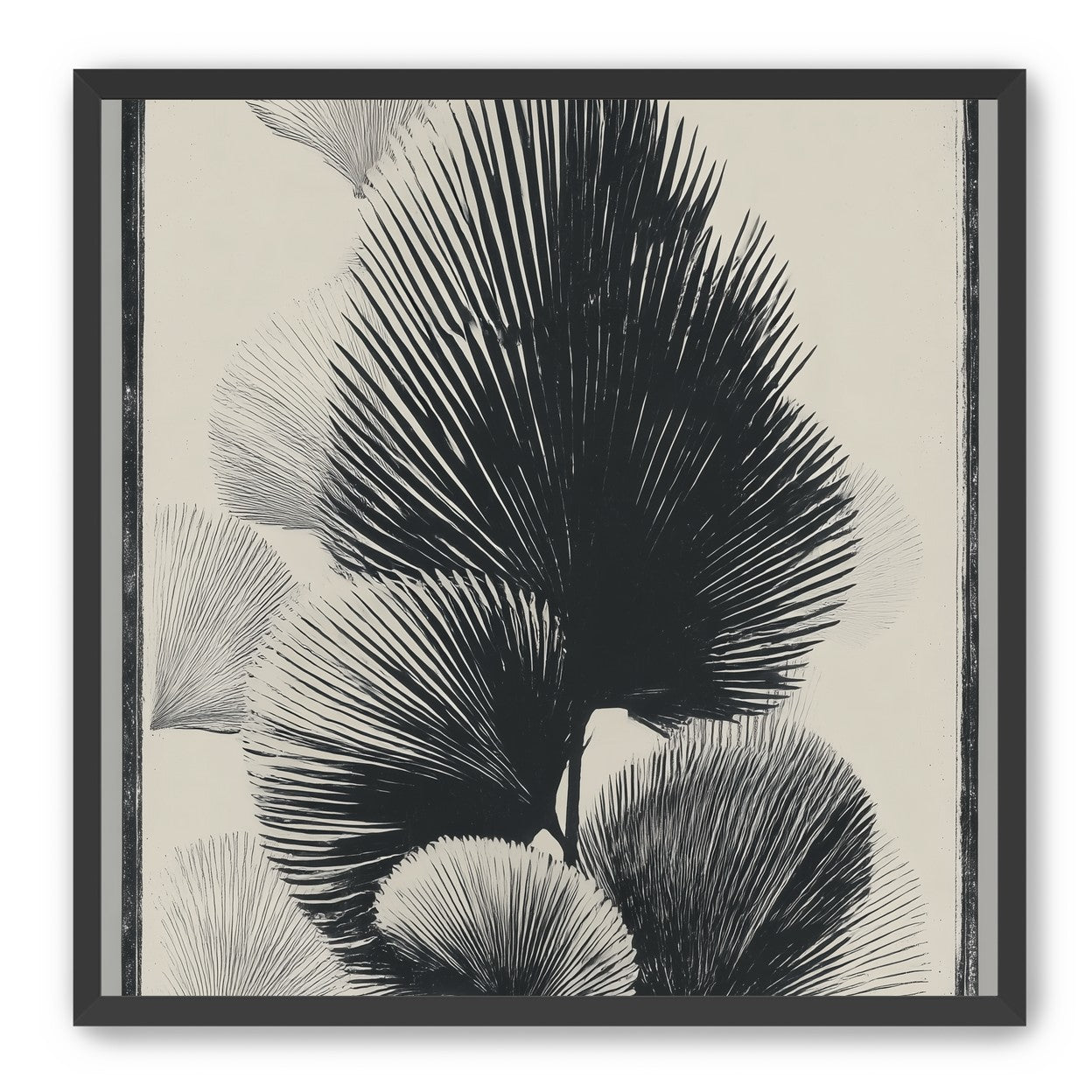 Fan fronds in ink shadow
