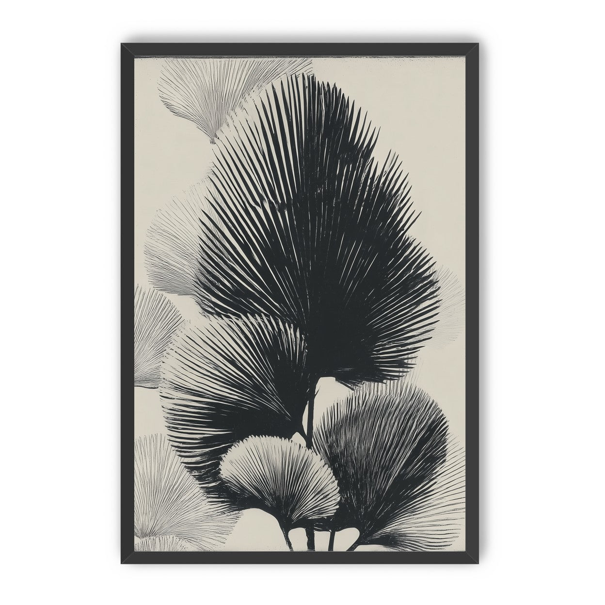 Fan fronds in ink shadow