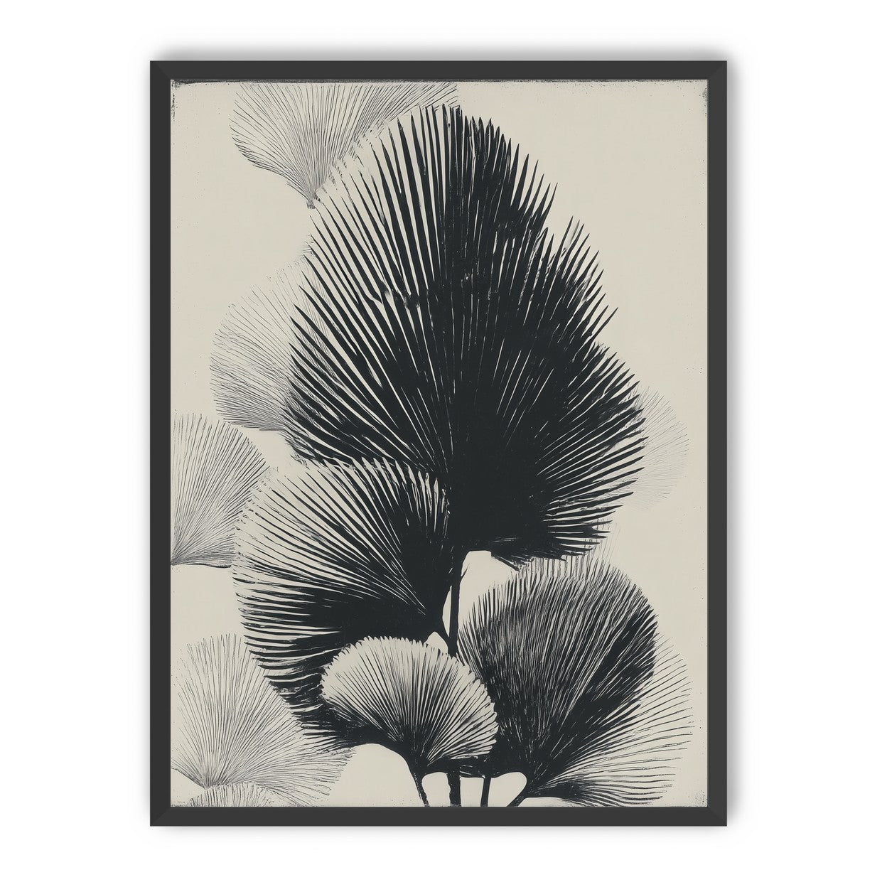 Fan fronds in ink shadow