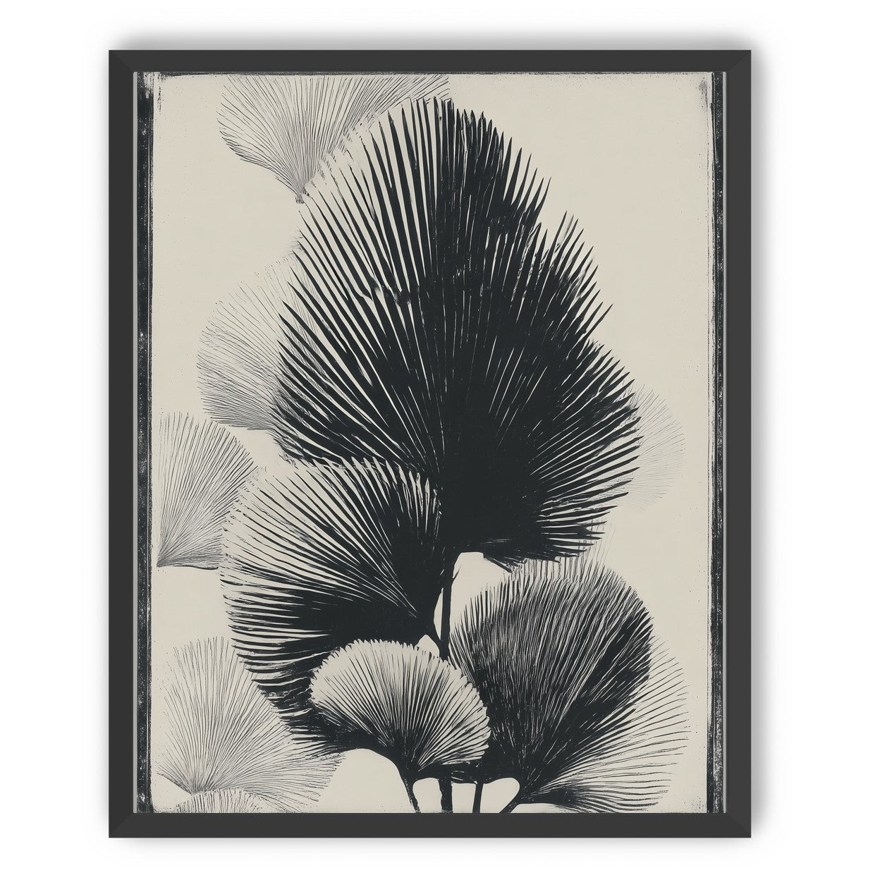 Fan fronds in ink shadow