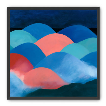 Pink moon among blue hills