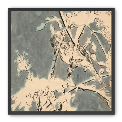Quiet bird in berry branches