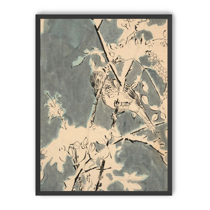Quiet bird in berry branches