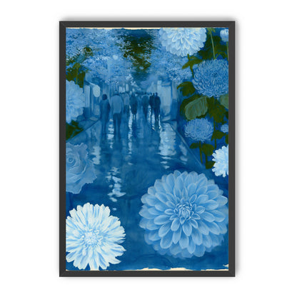 Blue street with flowers