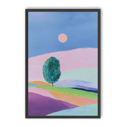A pale sun above hills