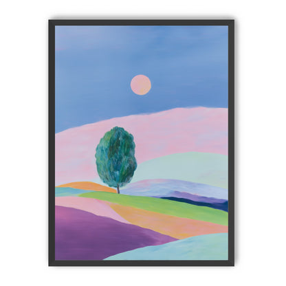 A pale sun above hills