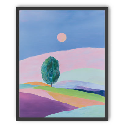 A pale sun above hills