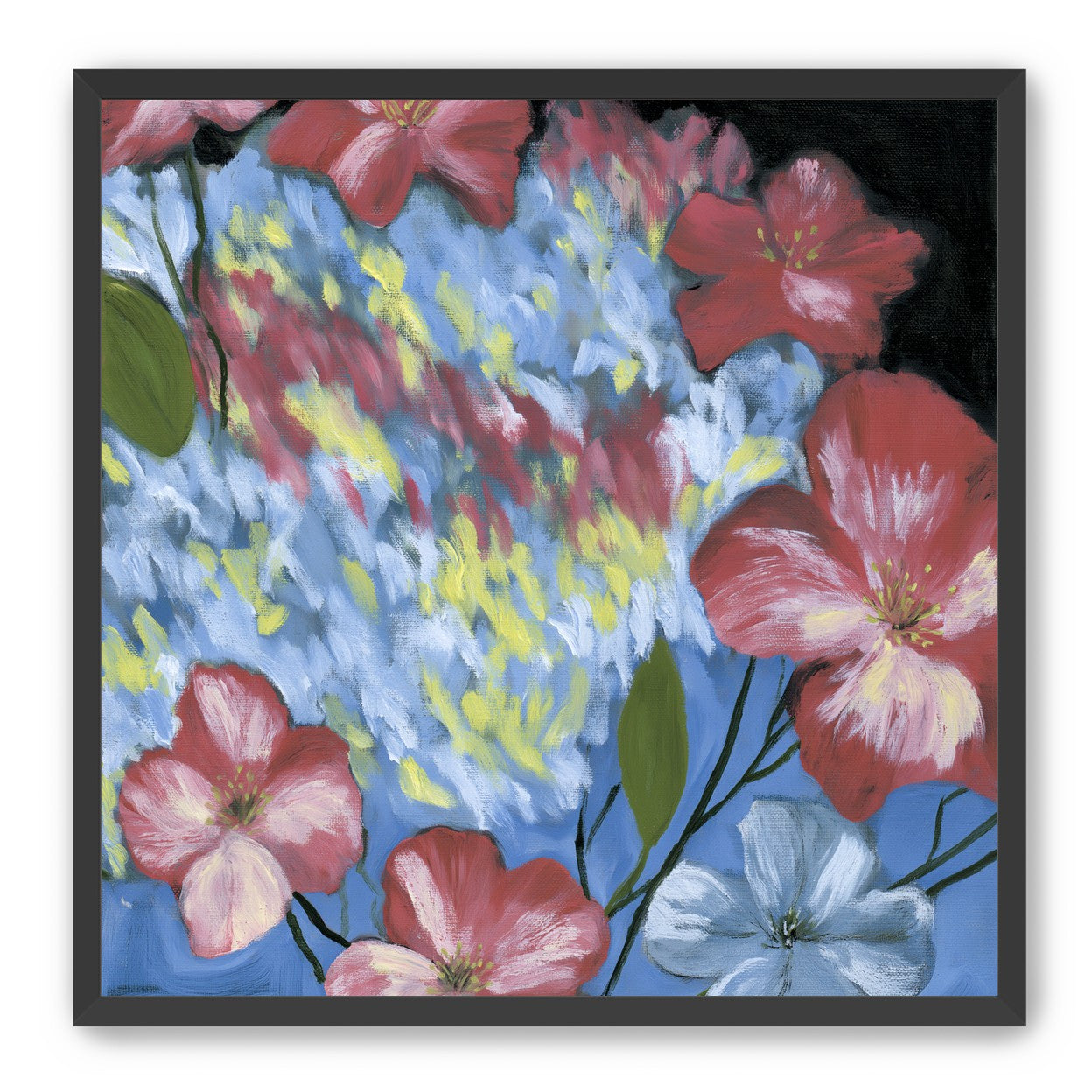 Flowers across the blue field