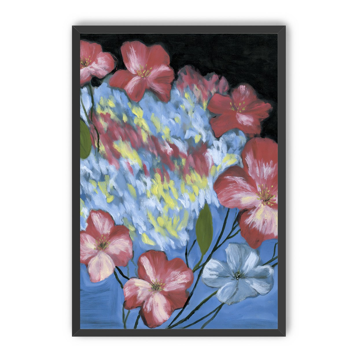 Flowers across the blue field