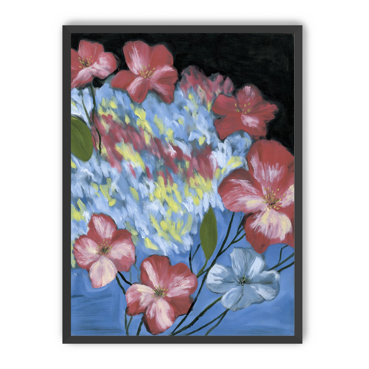 Flowers across the blue field