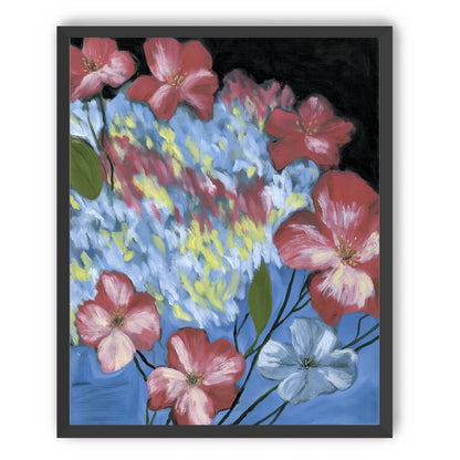 Flowers across the blue field