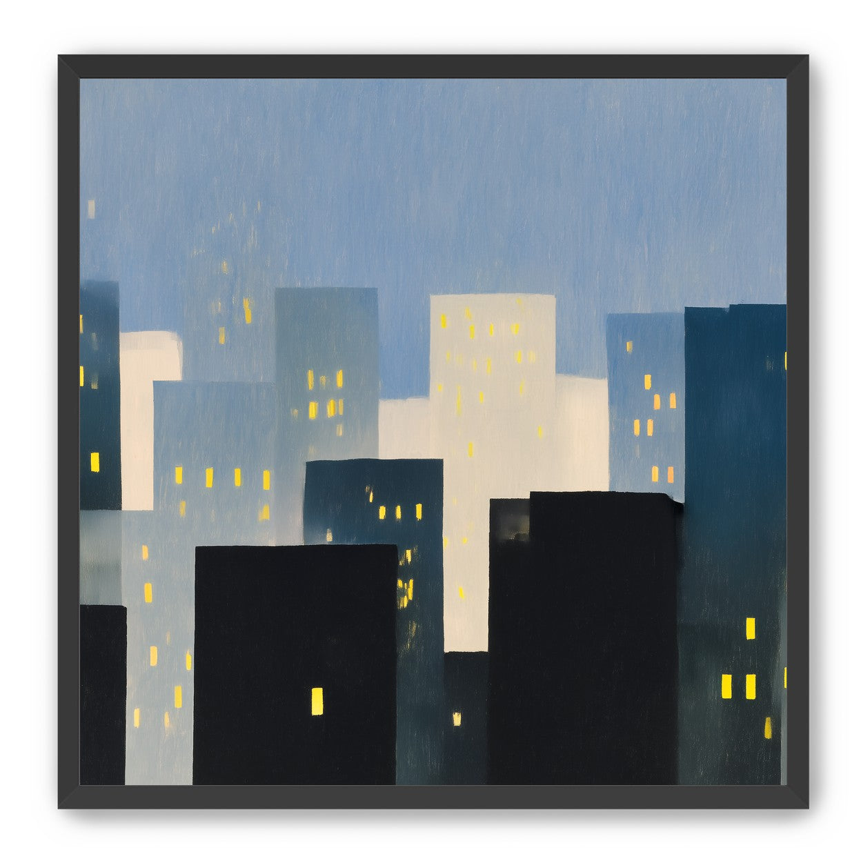 Soft windows in blue towers