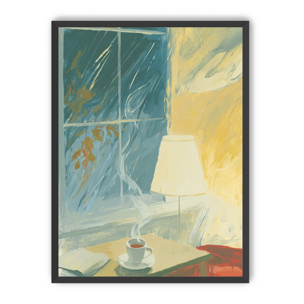 Steam against the rainy window