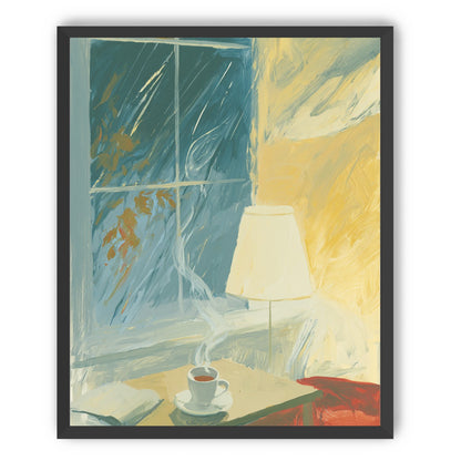 Steam against the rainy window