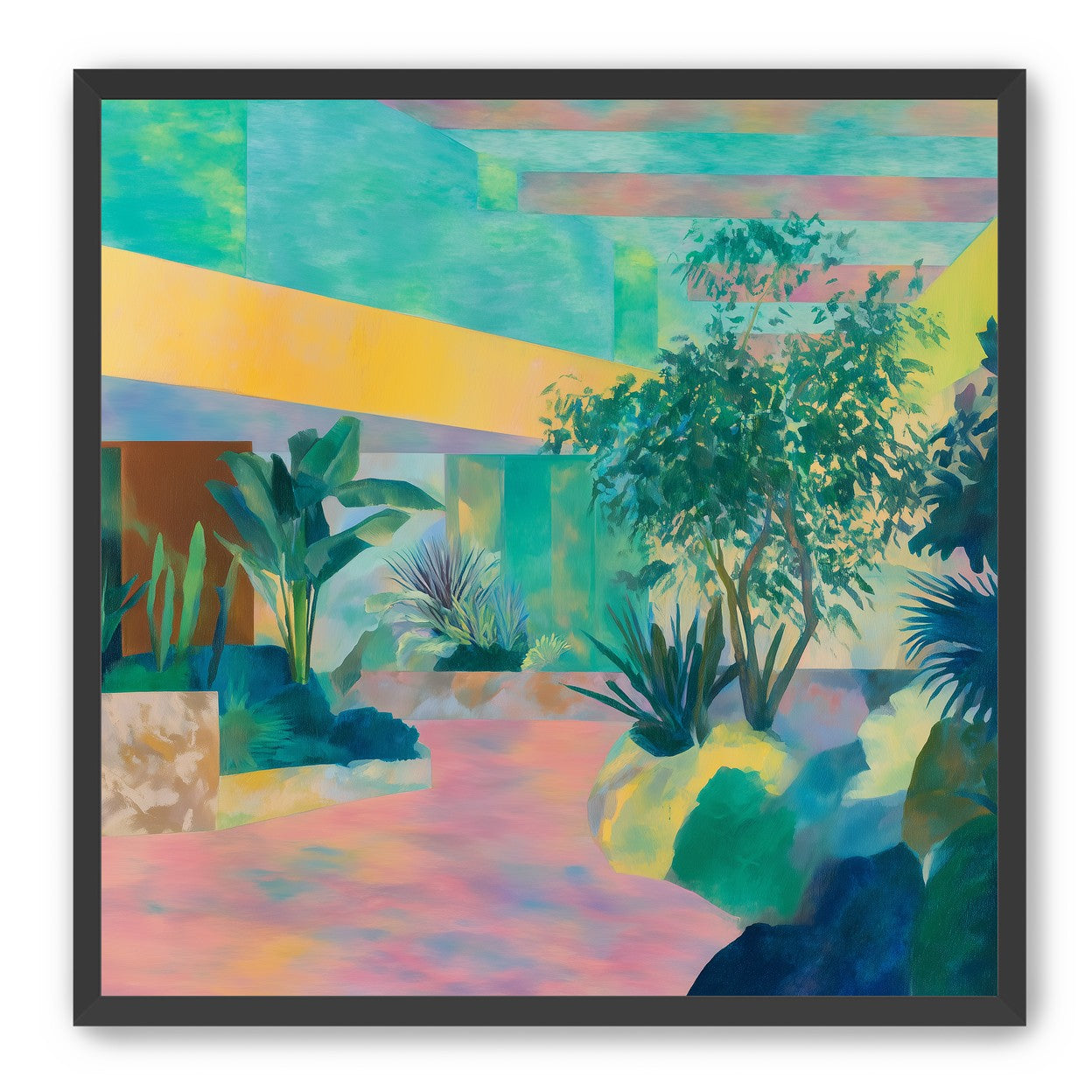 Garden beneath striped light