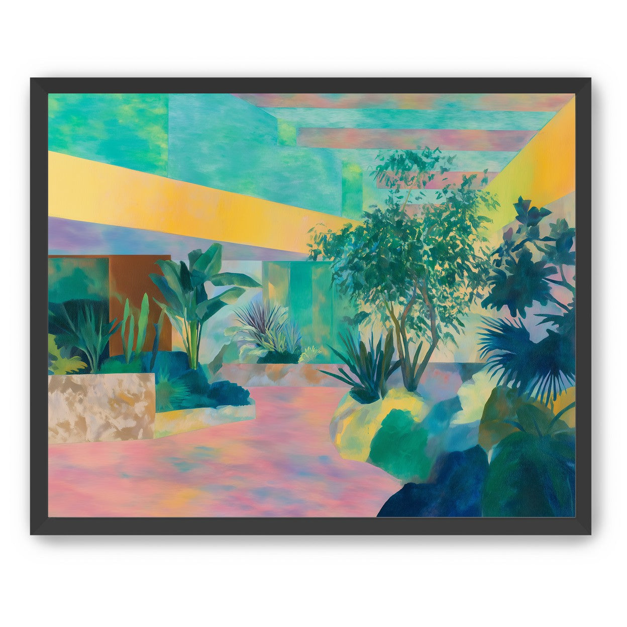 Garden beneath striped light