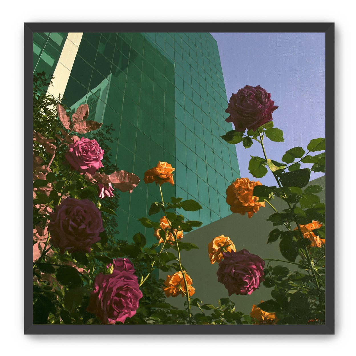 Roses climbing the glass wall