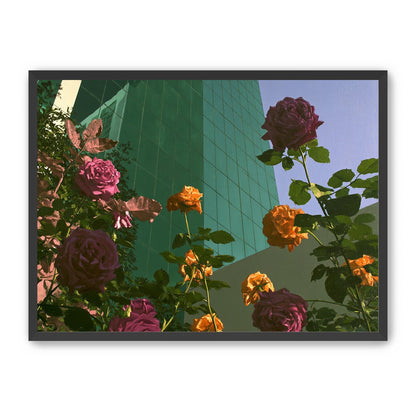 Roses climbing the glass wall