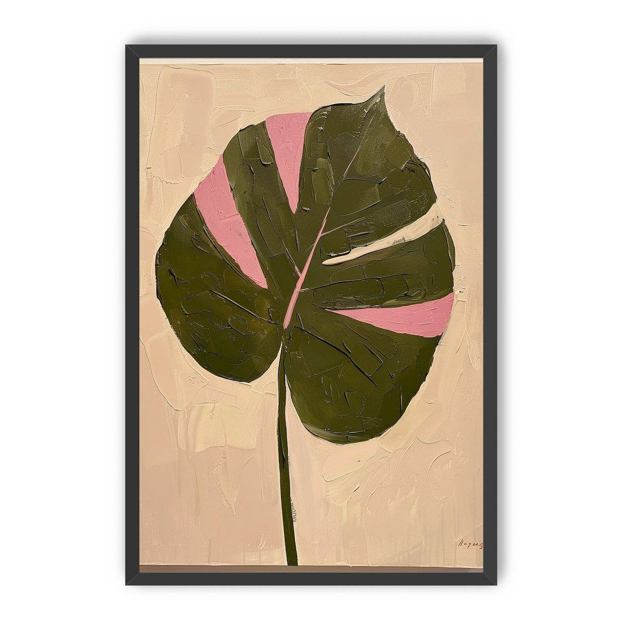 Pink banded leaf on plastered white
