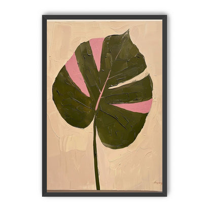 Pink banded leaf on plastered white