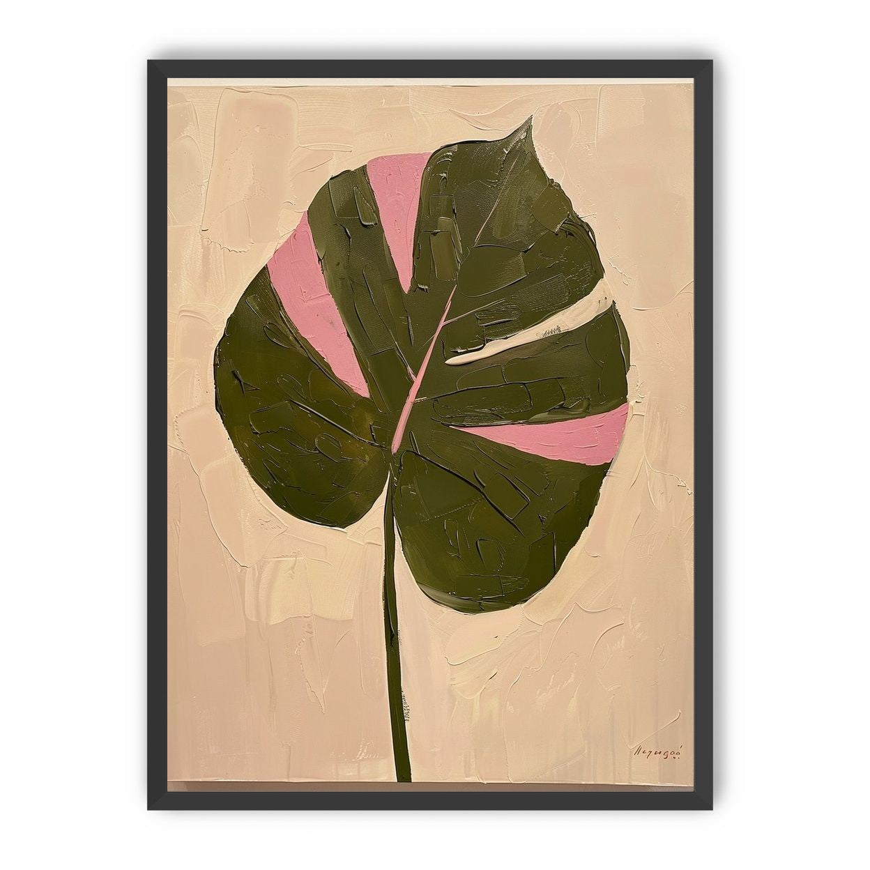 Pink banded leaf on plastered white