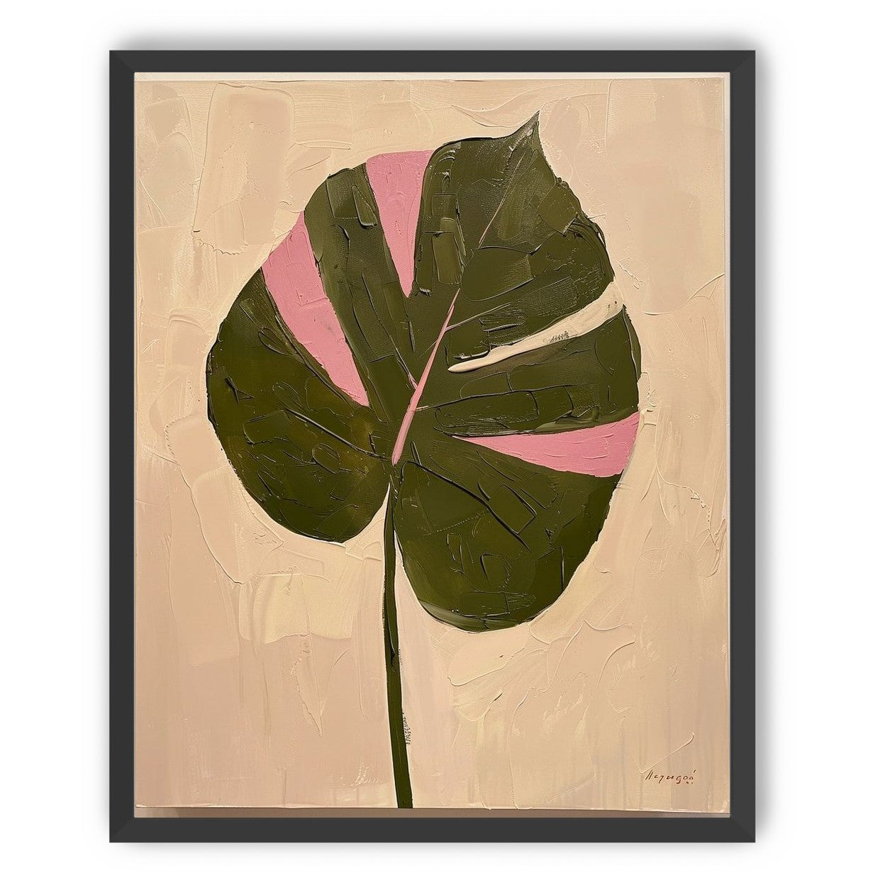 Pink banded leaf on plastered white