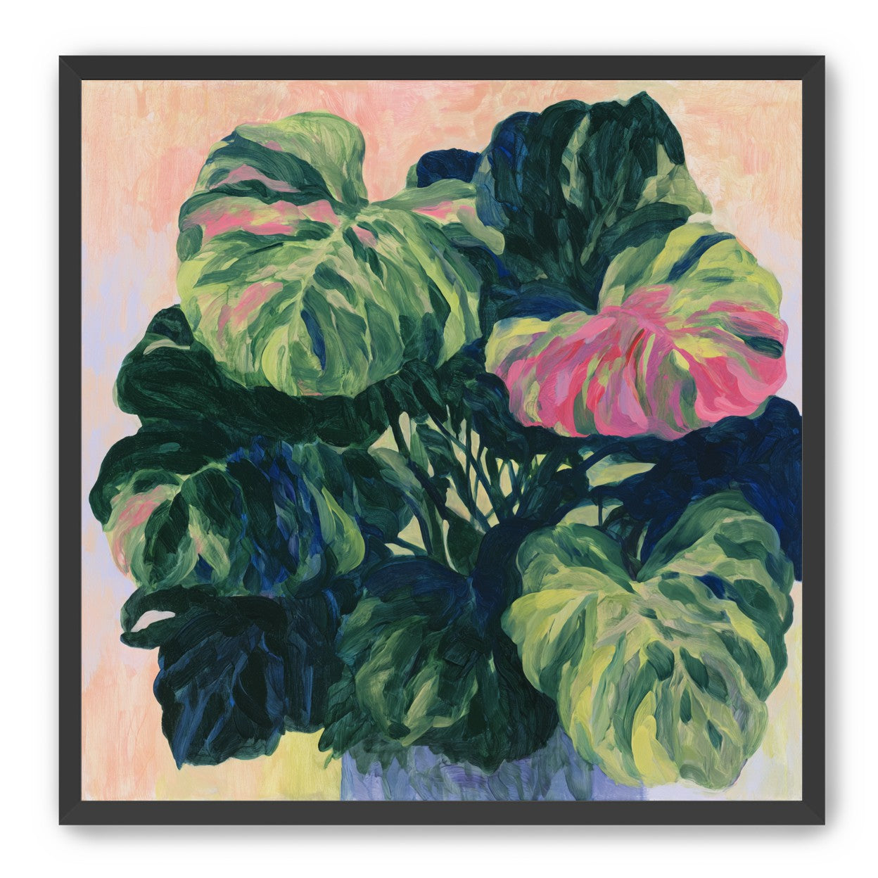 Pink light on green leaves