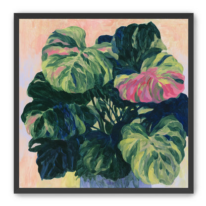 Pink light on green leaves
