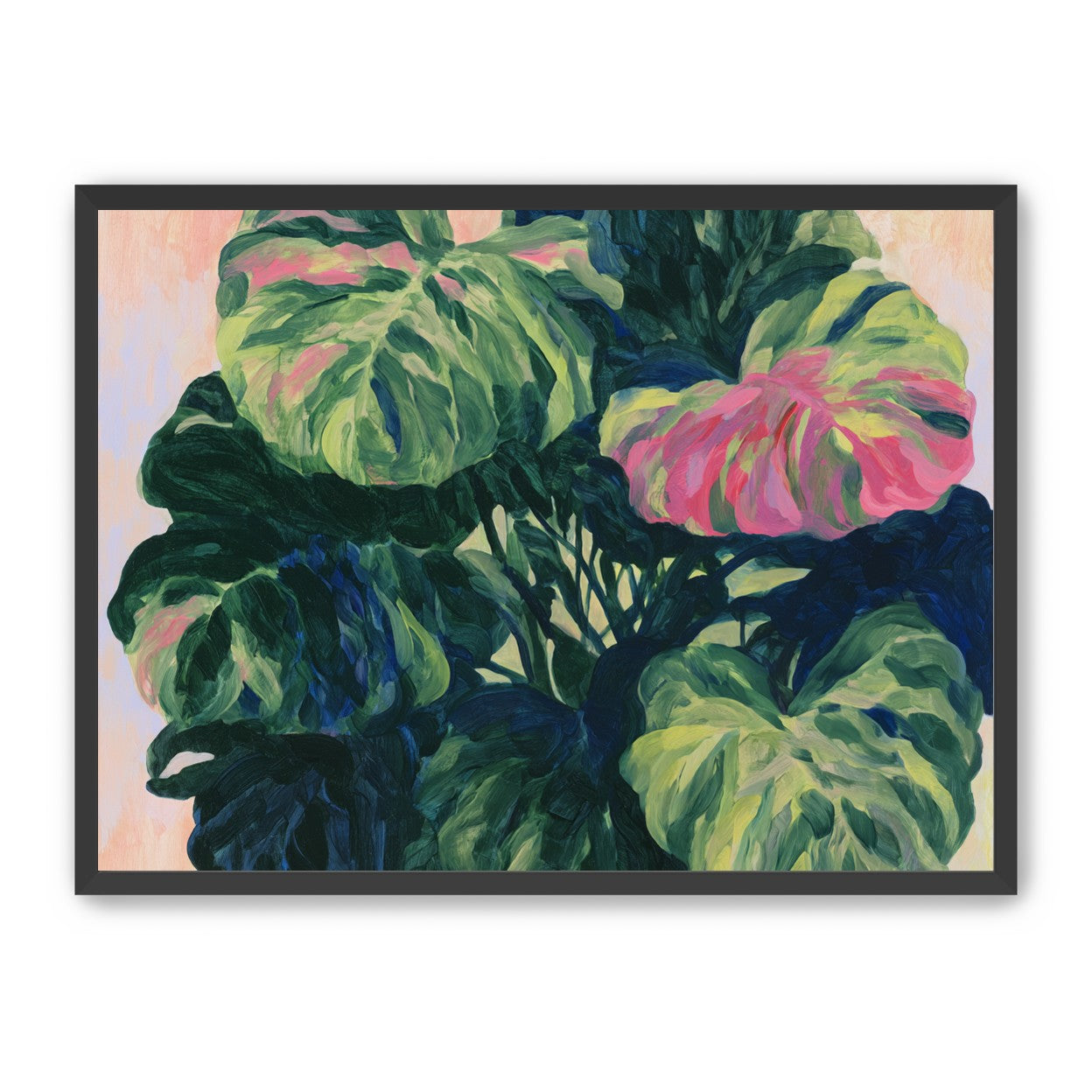 Pink light on green leaves
