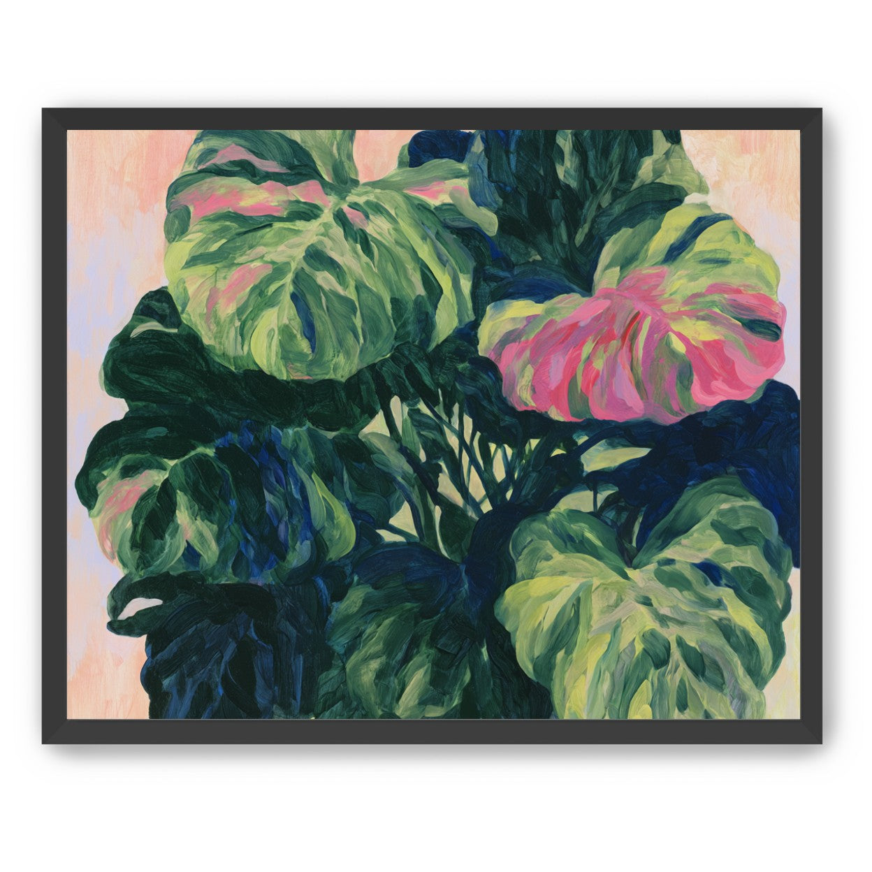 Pink light on green leaves
