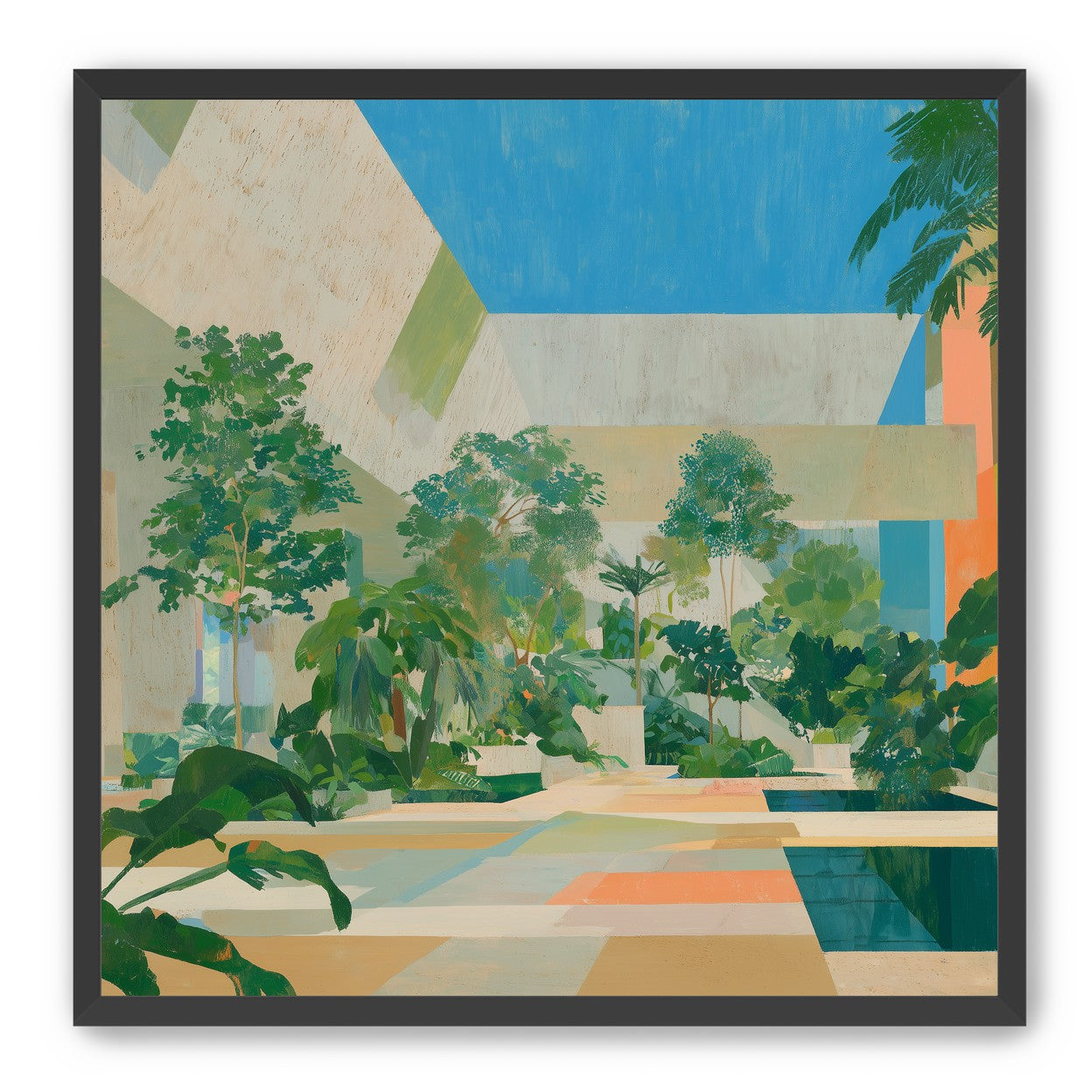 Courtyard where trees meet walls