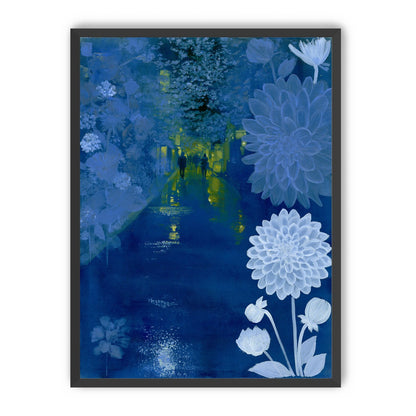 Two walkers under giant flowers