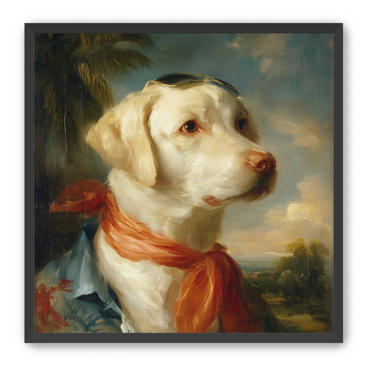 White dog in red scarf