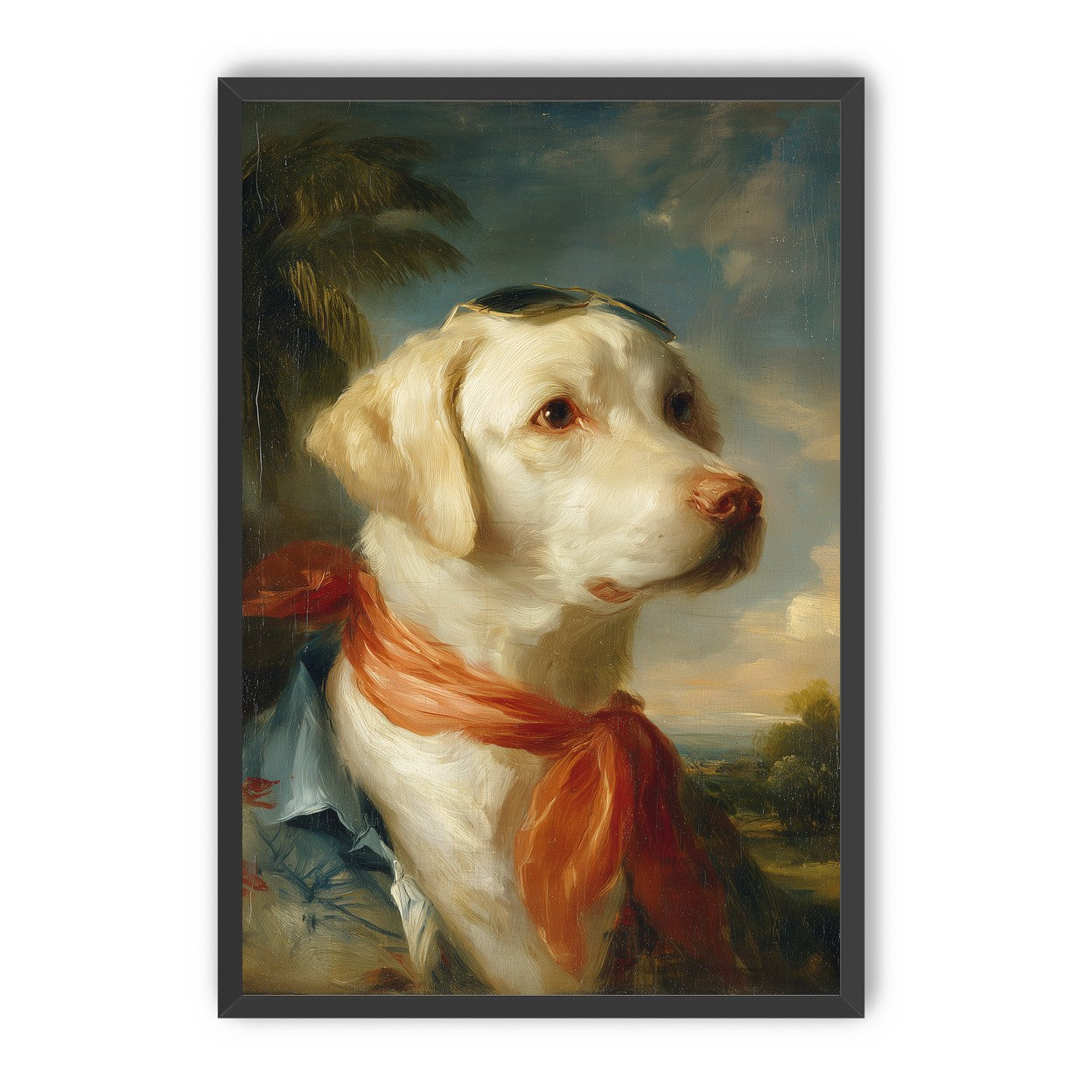 White dog in red scarf