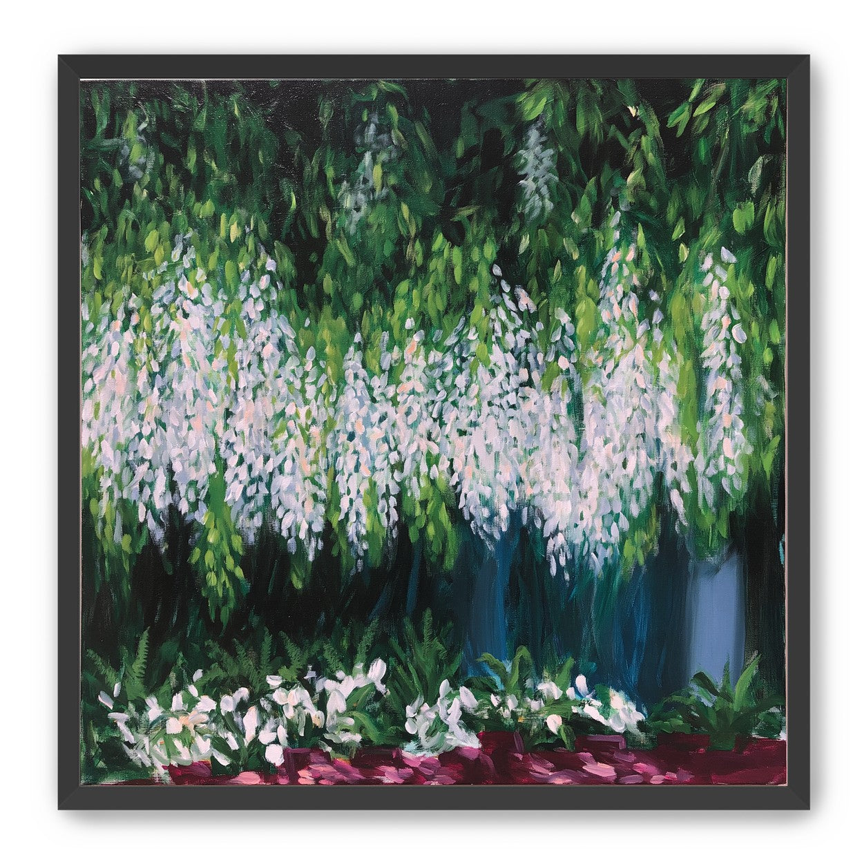 Pale blossoms in green shade