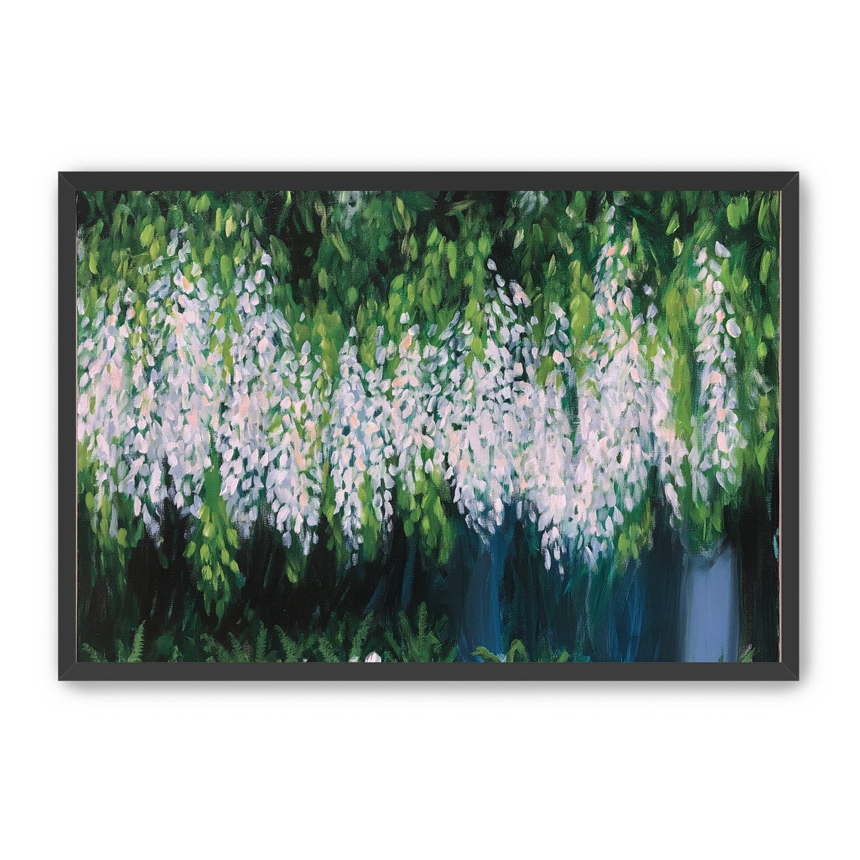 Pale blossoms in green shade
