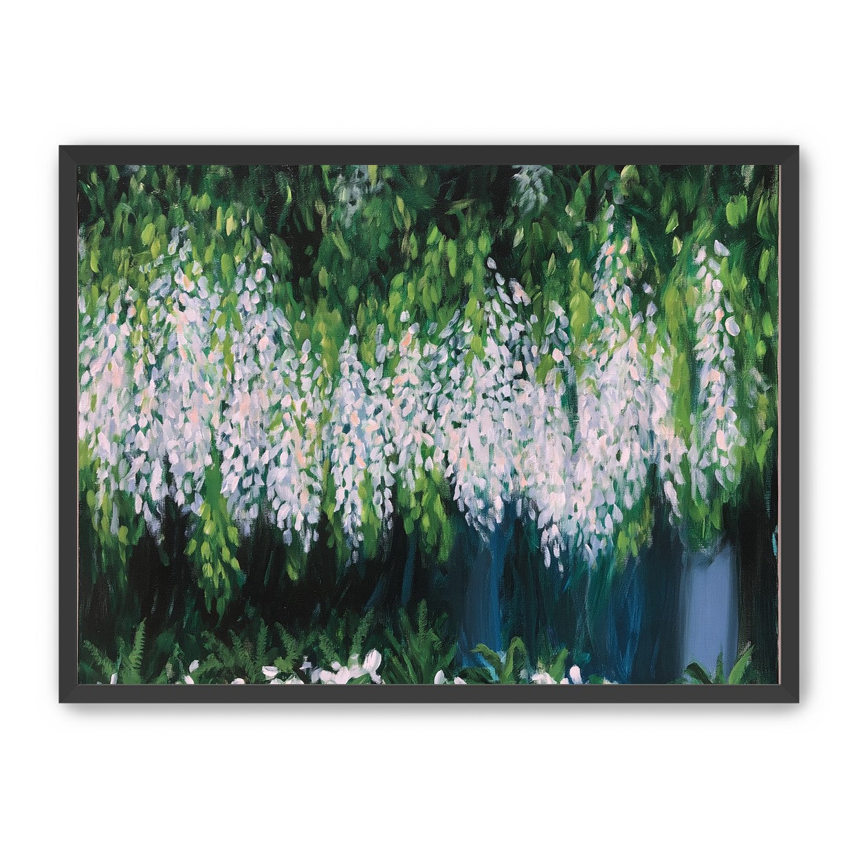 Pale blossoms in green shade