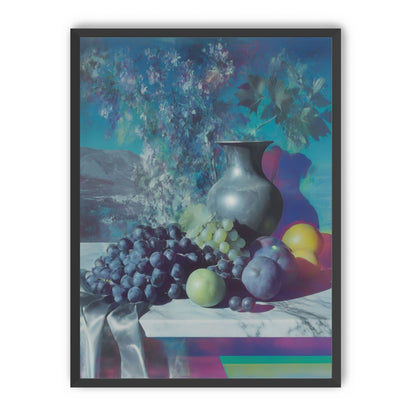 Vase and fruit in blue haze