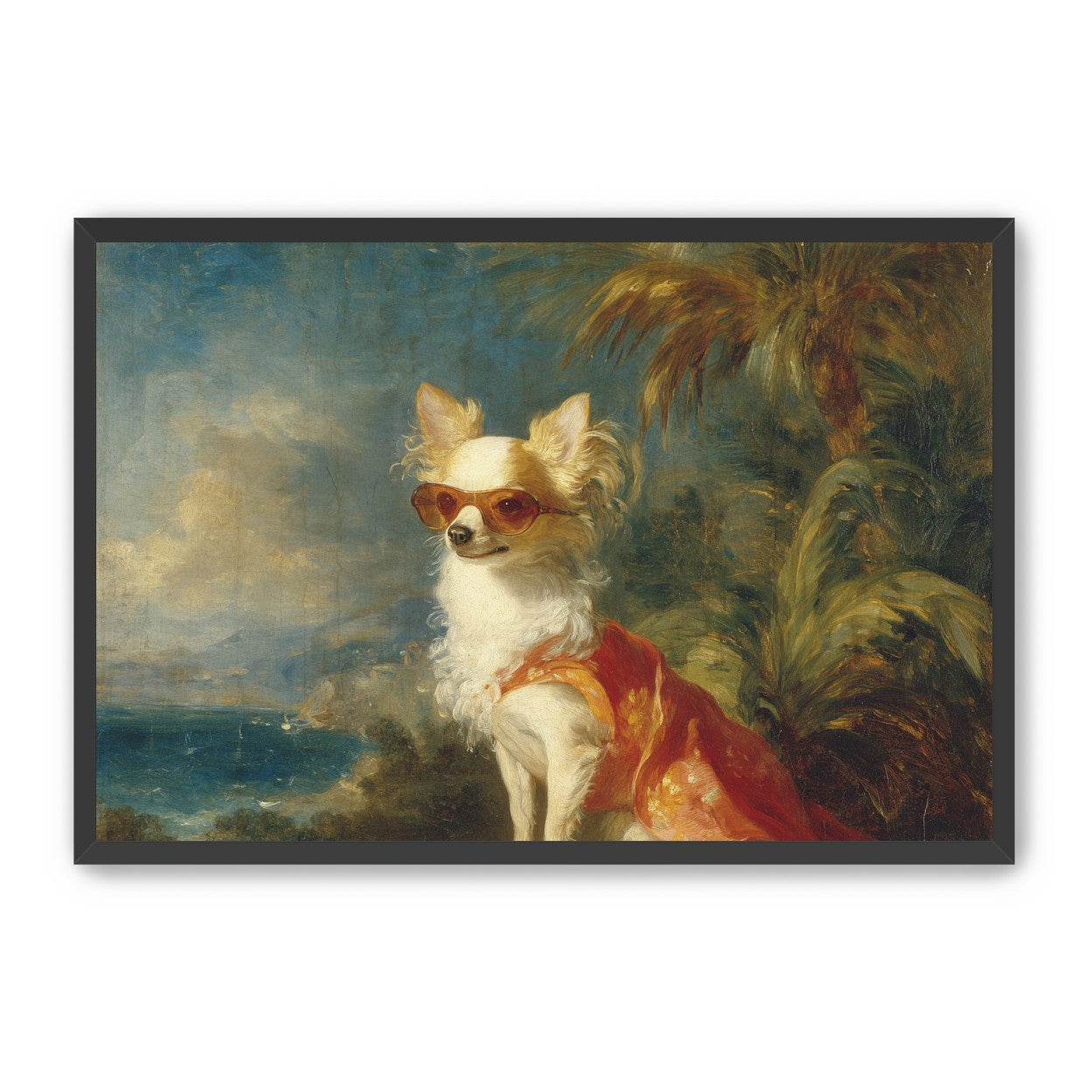 Sunglasses on the seaside dog