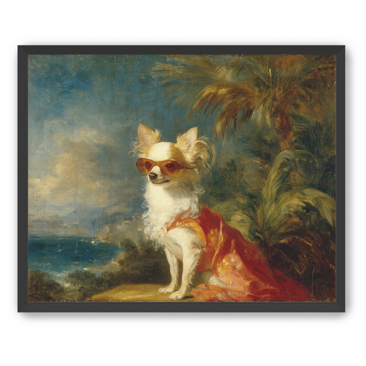 Sunglasses on the seaside dog