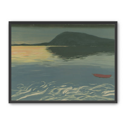Red boat on still water