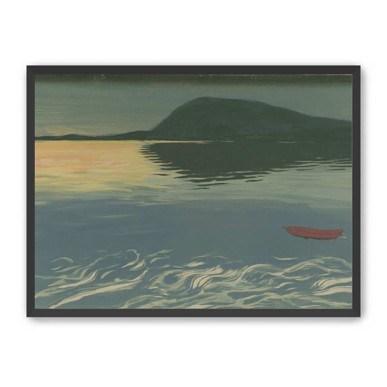 Red boat on still water