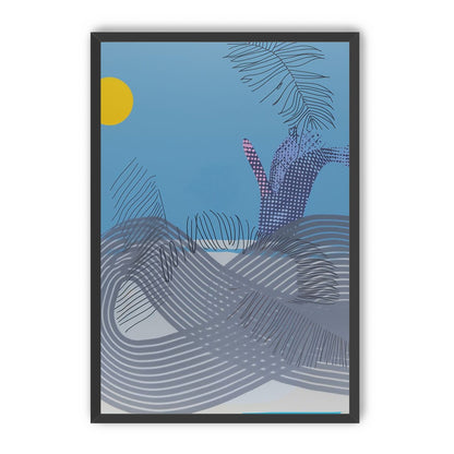 Yellow sun over striped hills