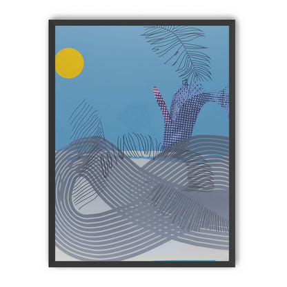 Yellow sun over striped hills