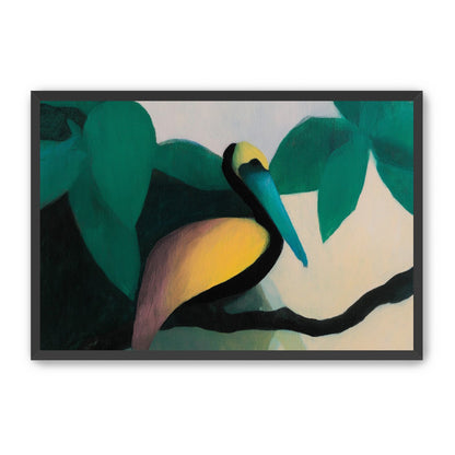 Blue beak in teal leaves