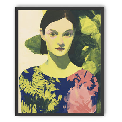 Green leaves behind her portrait