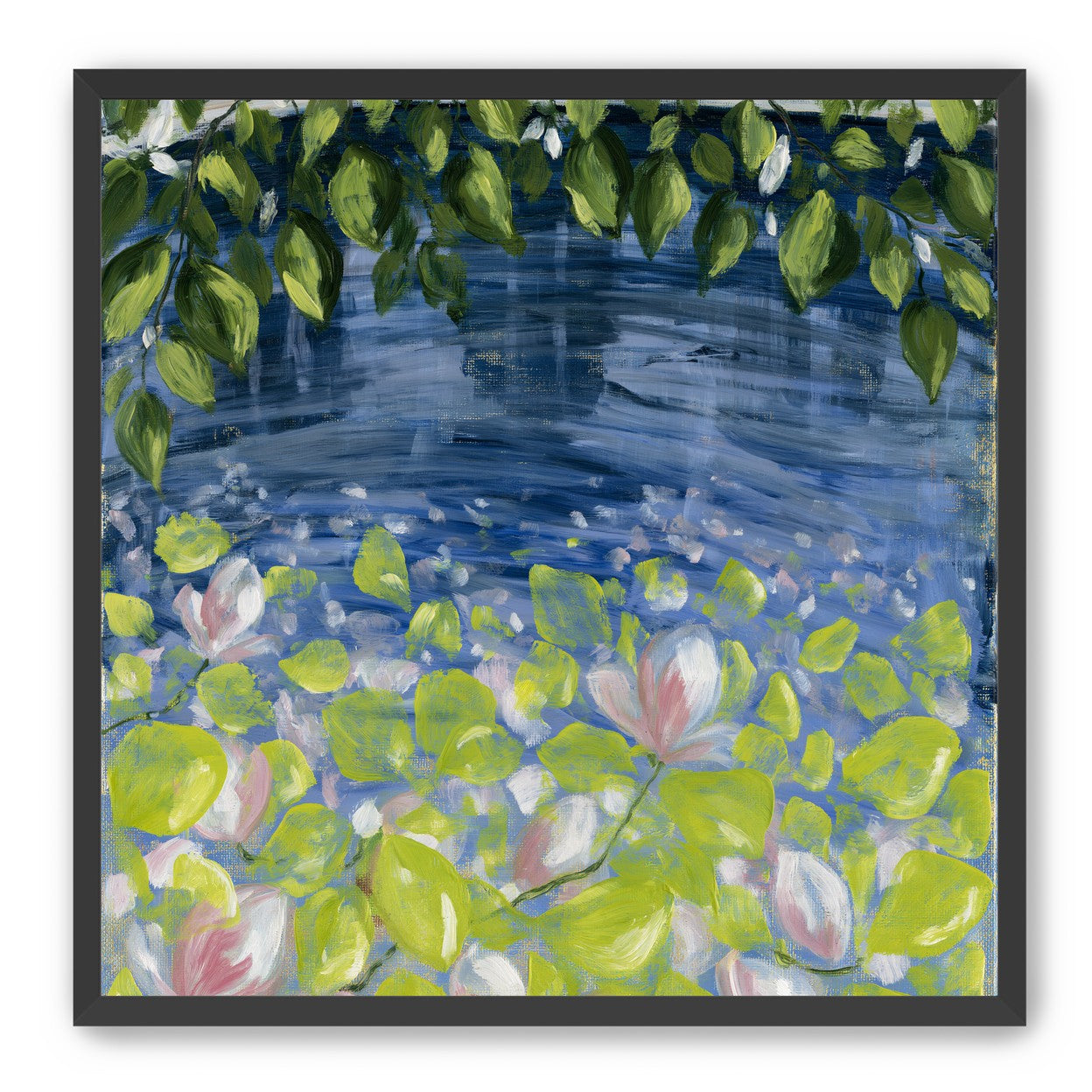 Leaves over lily pond