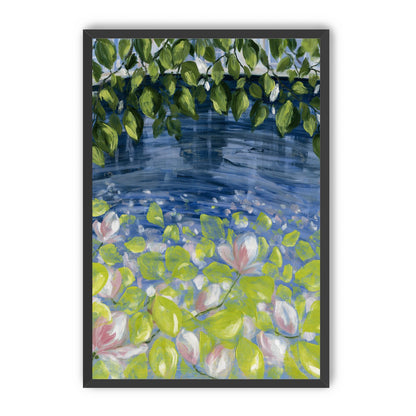Leaves over lily pond