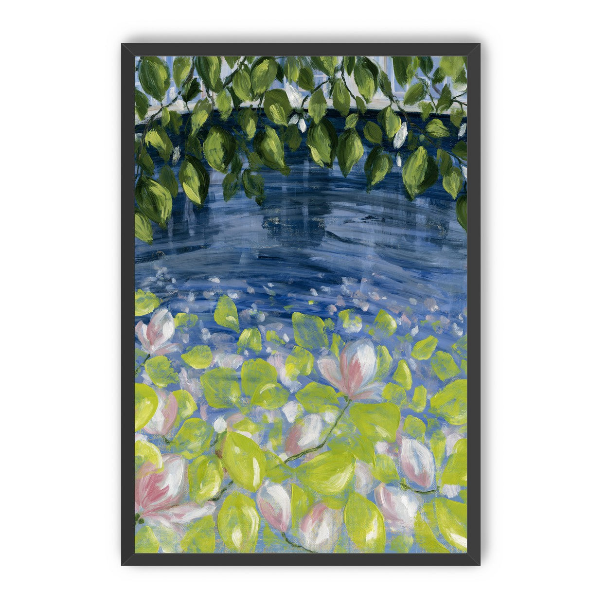 Leaves over lily pond